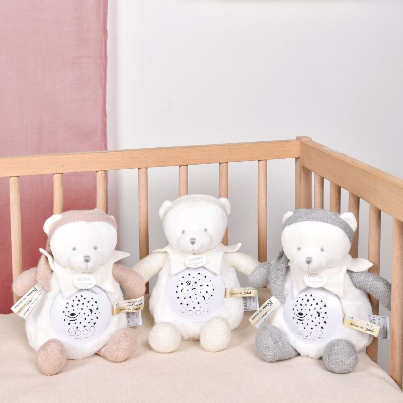 Image d'ambiance de présentation du produit Veilleuse musicale projection d'étoiles ours argent - Doudou et Compagnie